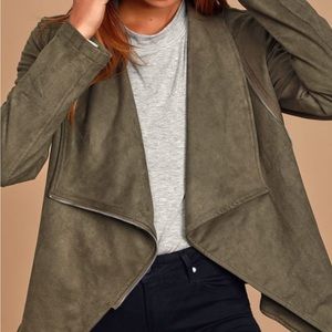 NWT Lulus Wild At Heart Olive Green Vegan Suede Moto Jacket